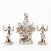 3PC GERMAN FLORAL PORCELAINS,