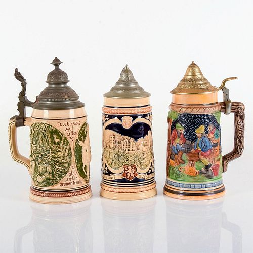 3PC GERMAN POTTERY BEER STEINSAn