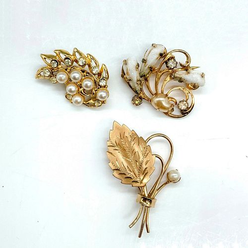 3PC GOLD TONE RHINESTONE AND FAUX