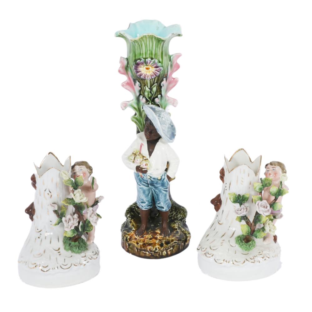 3PC GROUP OF FIGURINE VASES;