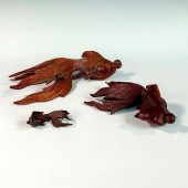 3PC HAND CARVED ROSEWOOD KOI F