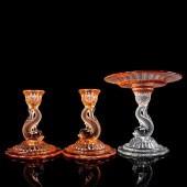 3PC HEISEY GLASS PETTICOAT CAN