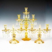 3PC HEISEY GLASS YELLOW CANDEL