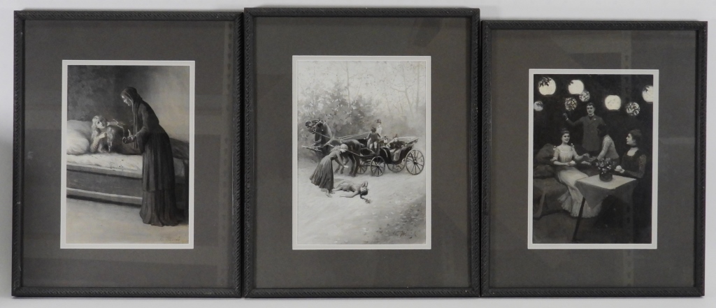 3PC IDA WAUGH GENRE SCENE PAINTINGS
