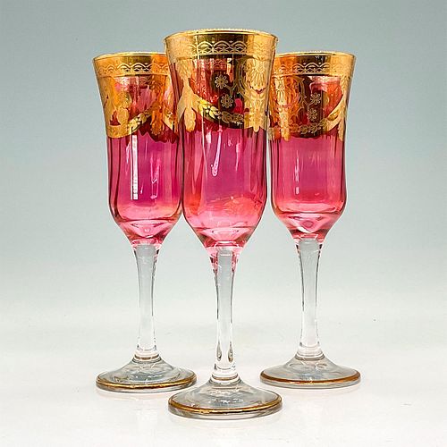 3PC J. PREZIOSI WINE GLASS SET GOLD