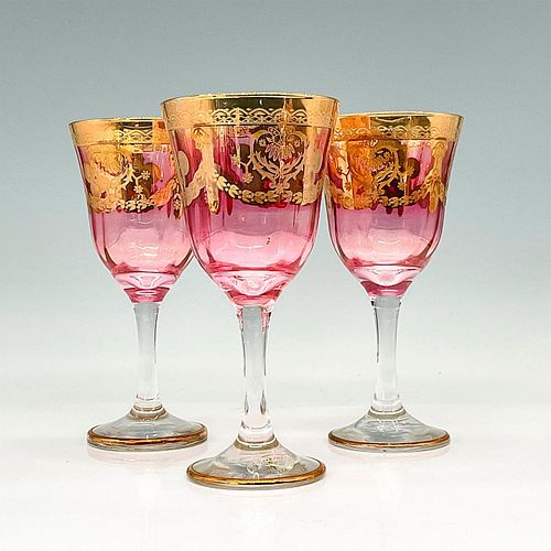 3PC J. PREZIOSI WINE GLASS SET GOLD