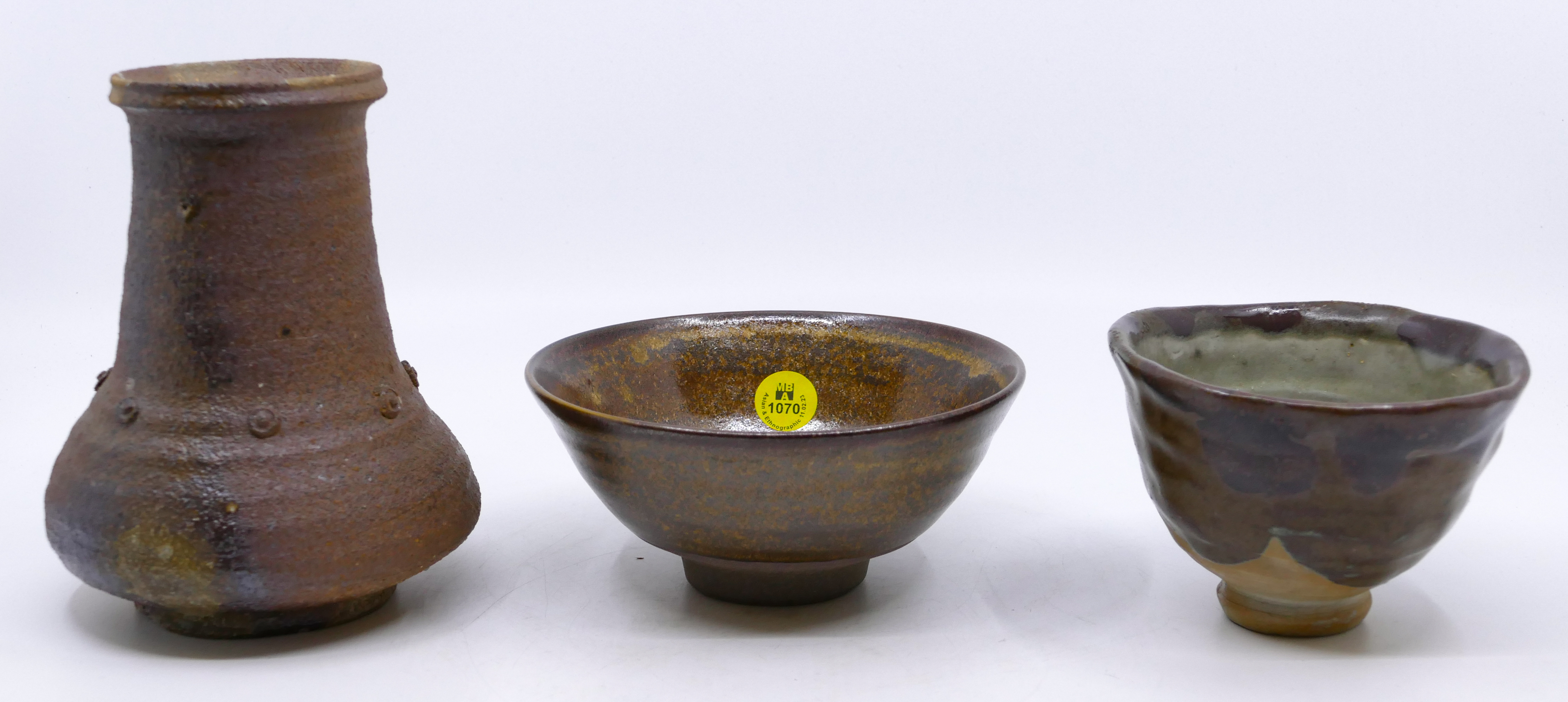 3pc Japanese Mingei Bizen Vase &