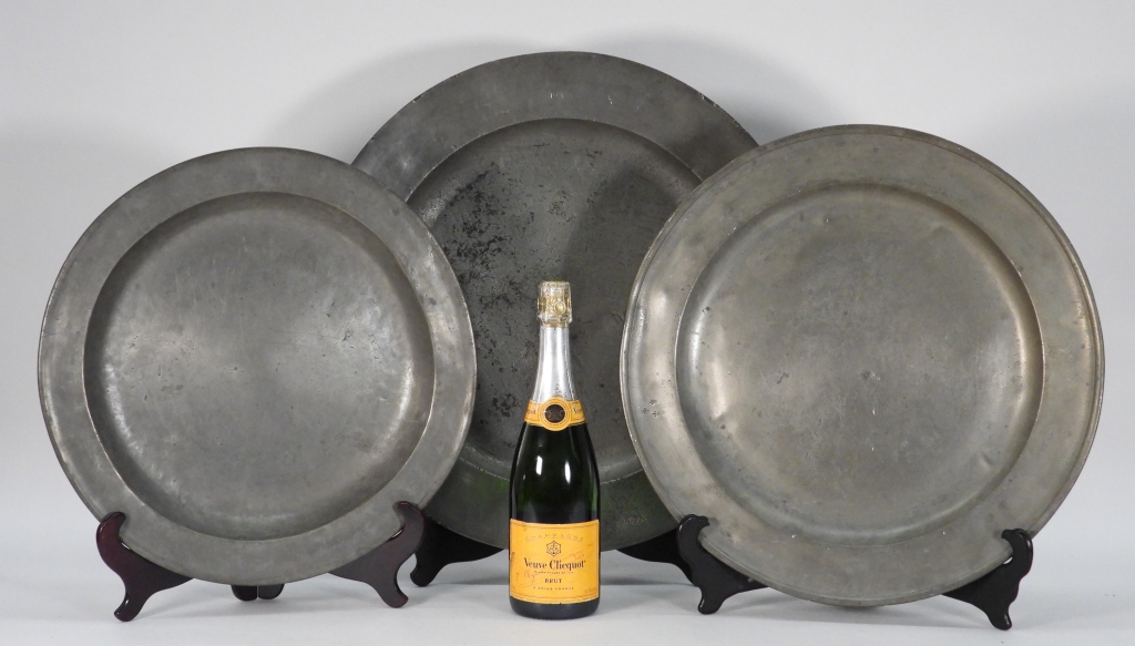 3PC LARGE C.1830 ENGLISH PEWTER