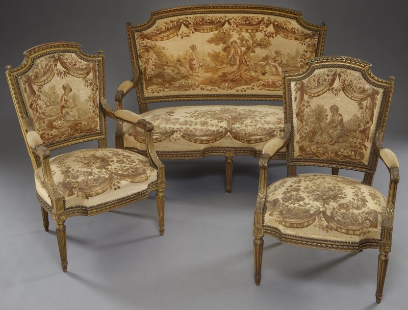 3pc. Louis XVI style gilt wood