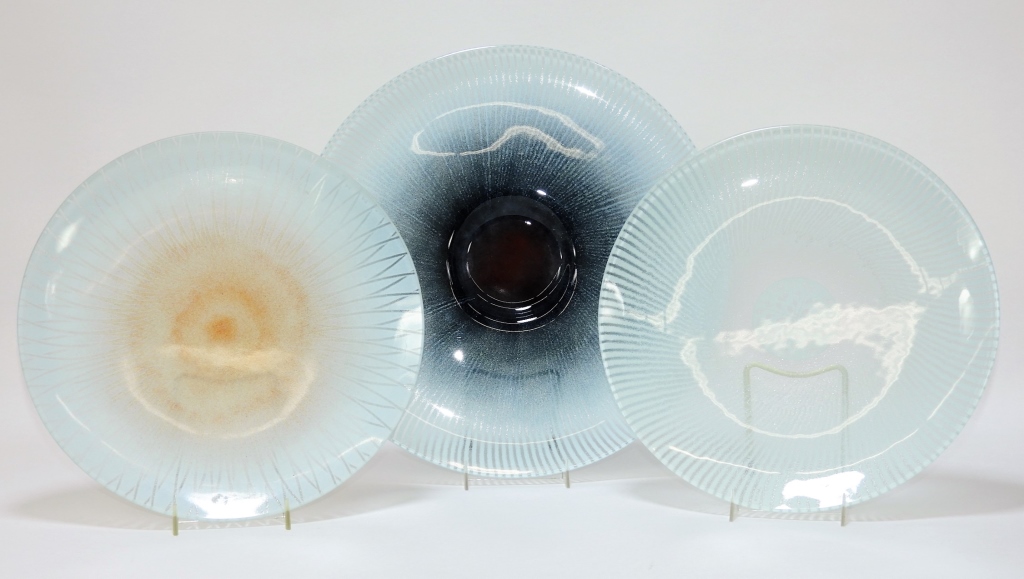 3PC MAURICE HEATON MCM ART GLASS