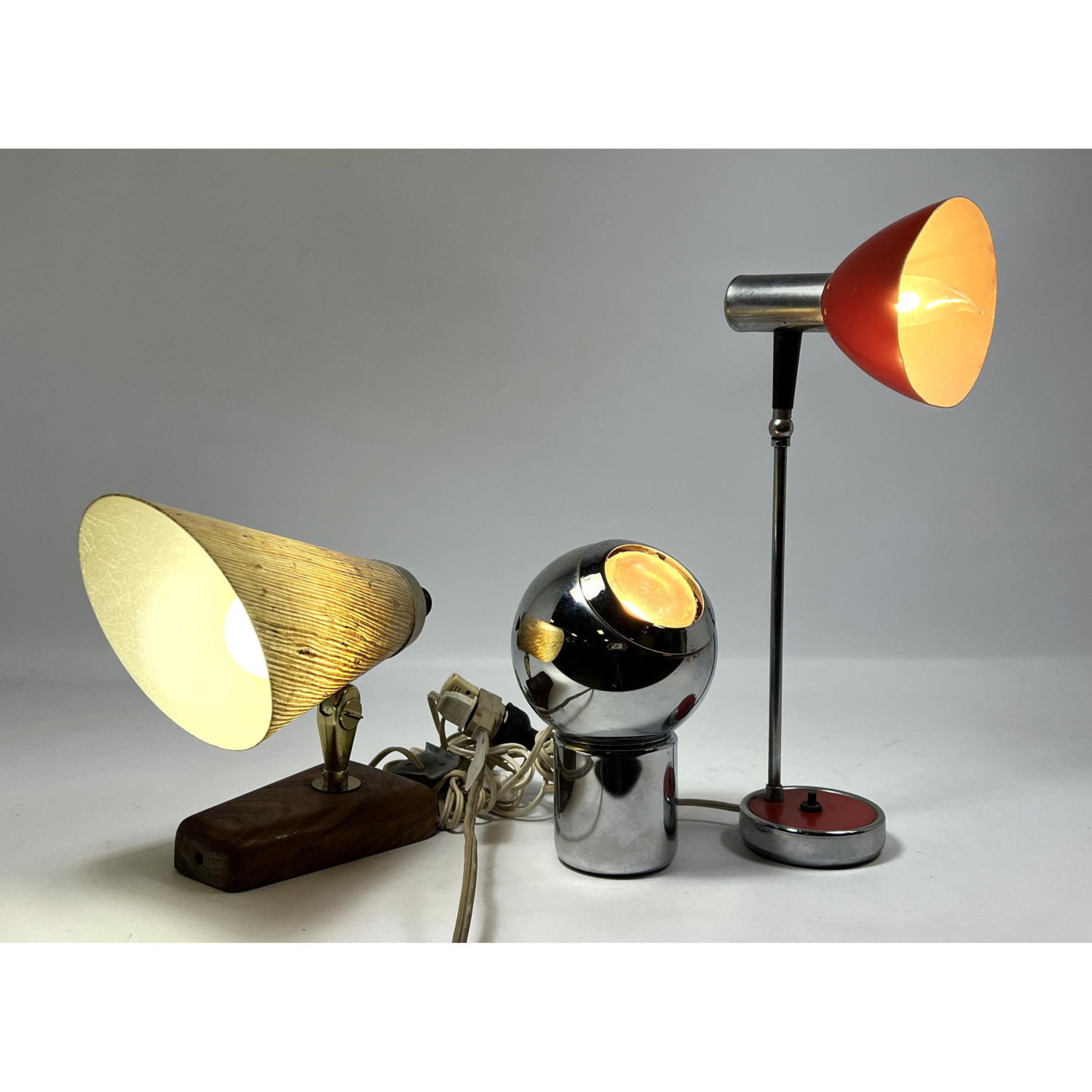 3pc Modern lamps lot, chrome ball