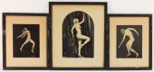 3PC NUDE FIGURE CHARCOAL DRAWI