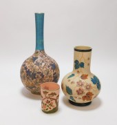 3PC PEACH BLOW GLASS & PORCELA