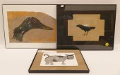 3pc Ree Brown Bird and Cat Pai