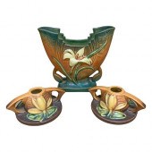 3PC ROSEVILLE POTTERY VASE & C