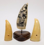 3PC SCRIMSHAW & WHALE TEETH Un