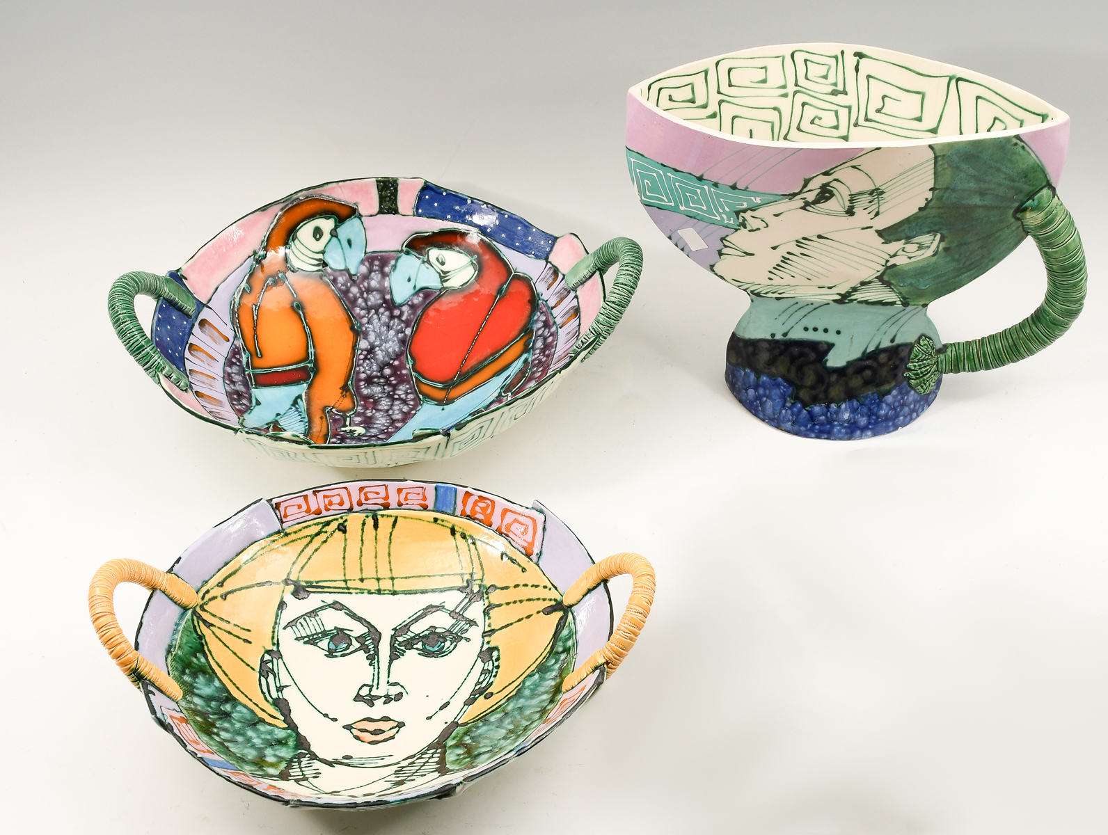 3PC. SIGNED FIGURAL ART POTTERY