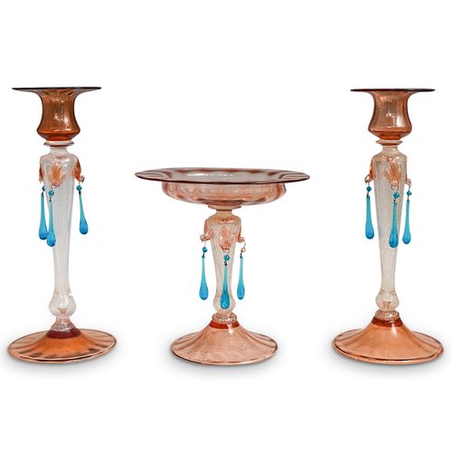 (3PC) STEUBEN GLASS COMPOTE AND