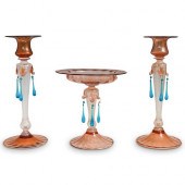 (3PC) STEUBEN GLASS COMPOTE AN