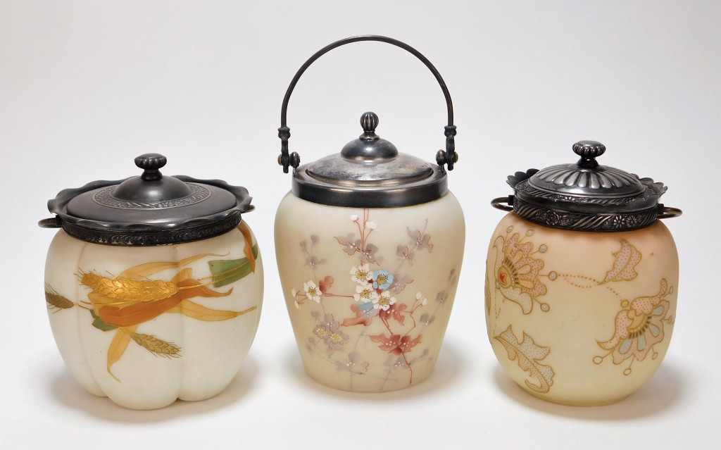 3PC VICTORIAN PEACH BLOW ENAMELED