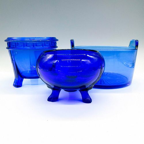 3PC VINTAGE COBALT BLUE GLASS