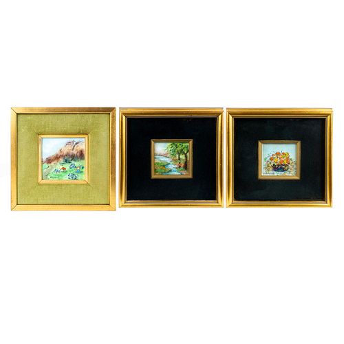 3PC VINTAGE FRAMED ENAMEL PLAQUES
