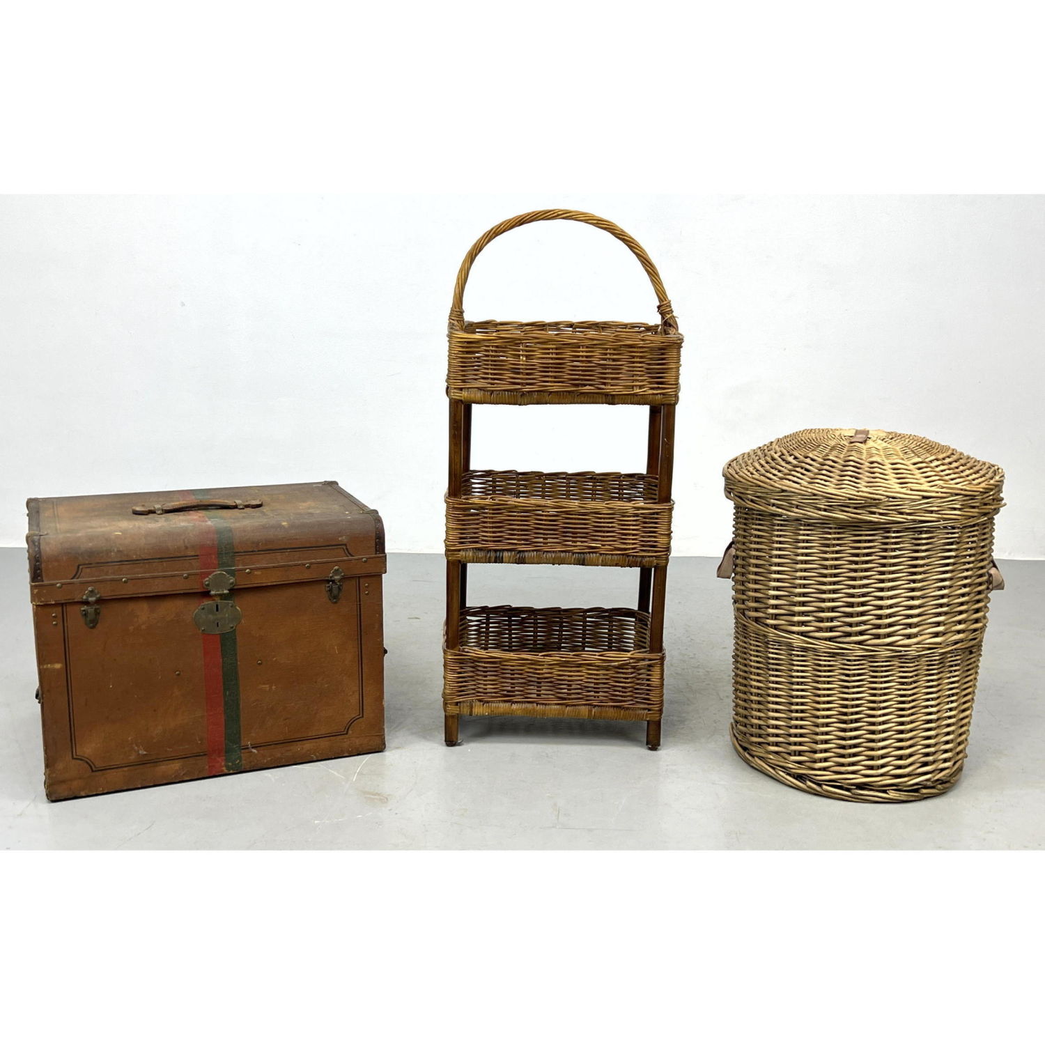 3pc Vintage Lot. Canvas Bound Trunk