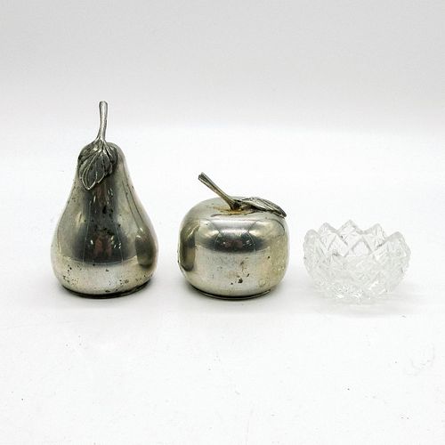 3PC VINTAGE PEWTER & GLASS SALT &