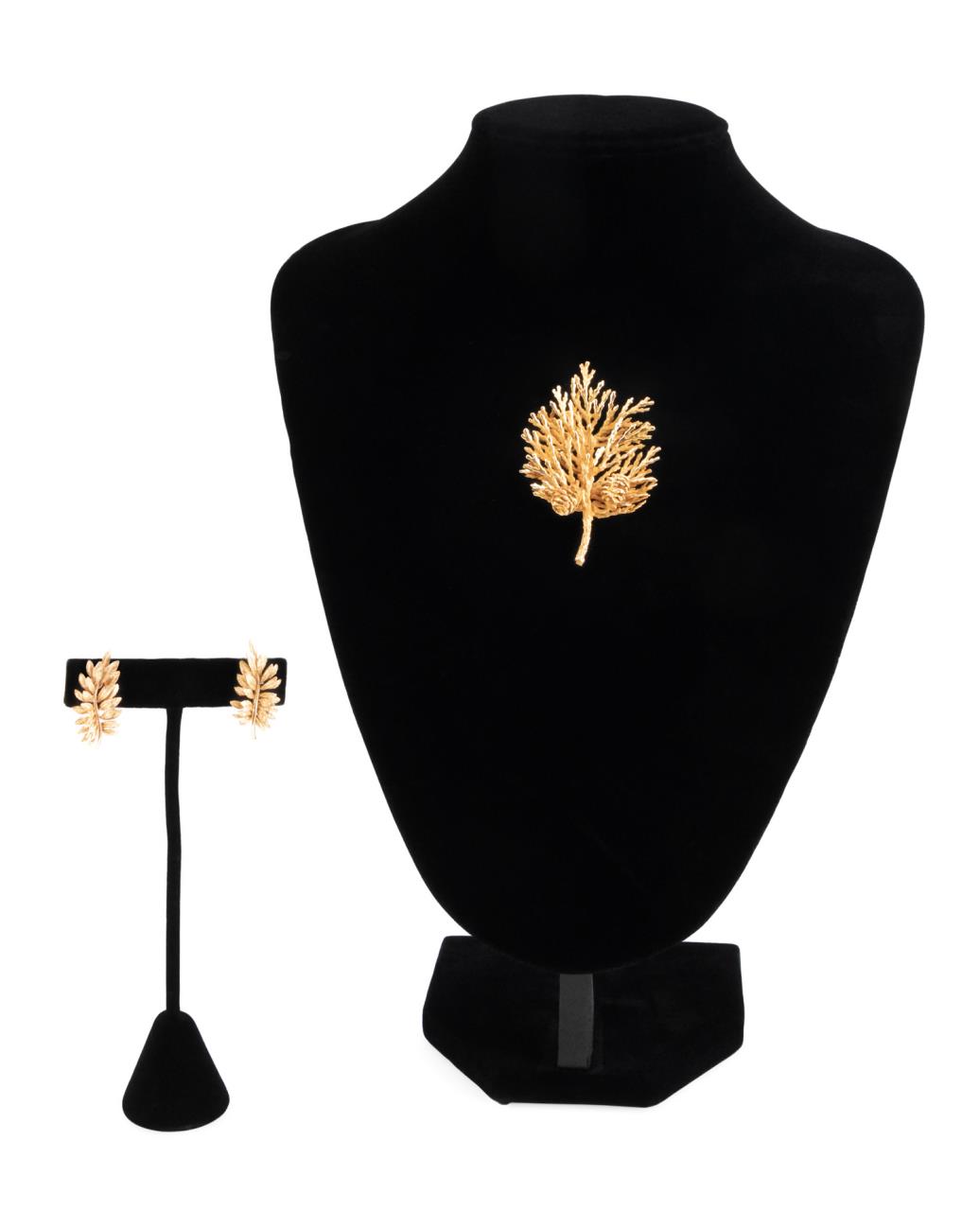 3PCS 14K YELLOW GOLD PINE BROOCH
