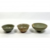 3pcs Chinese Celadon Bowls. Su