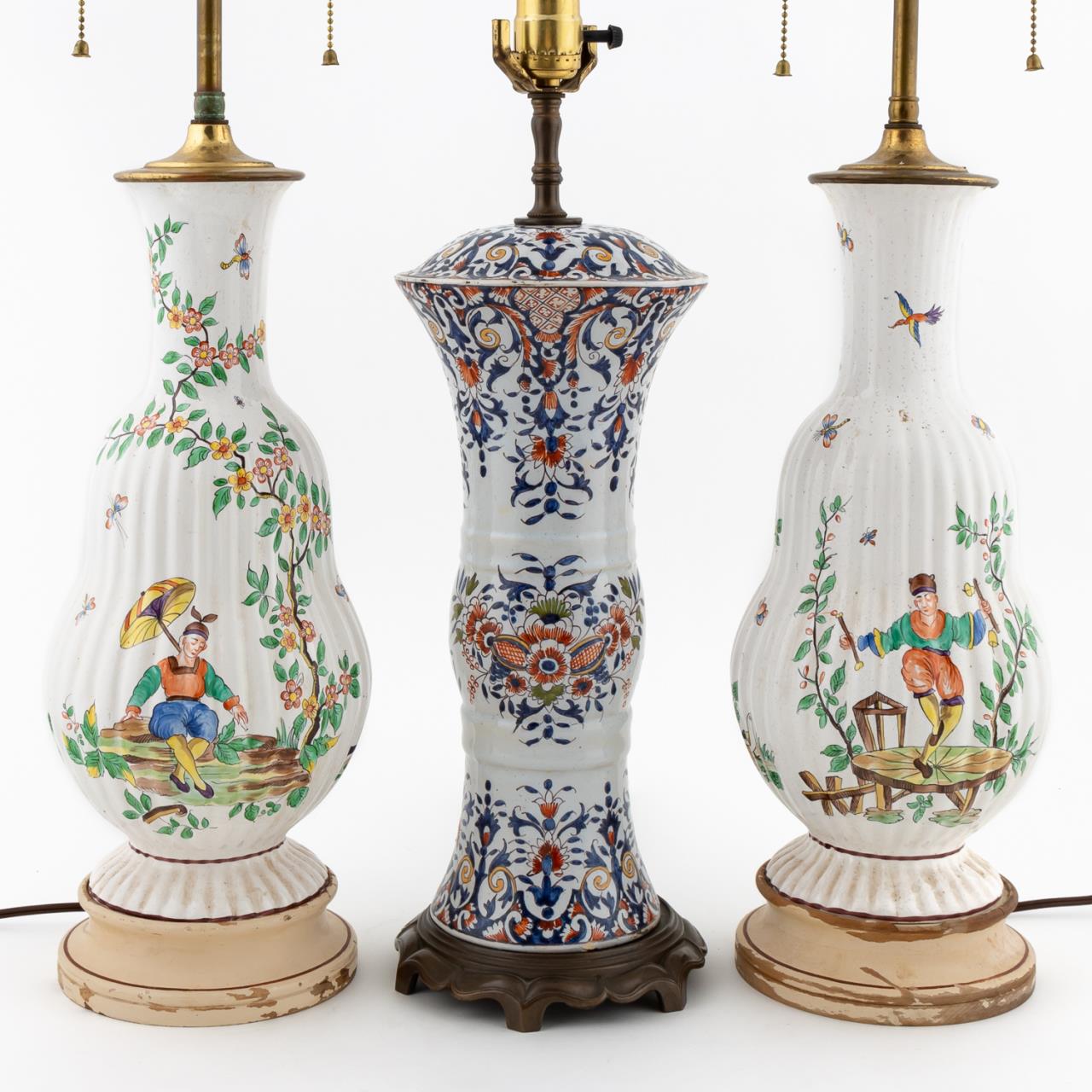 3PCS FRENCH FAIENCE TABLE LAMPS,
