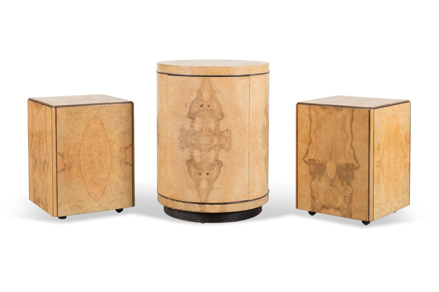 3PCS HENREDON "SCENE TWO" BURL WOOD