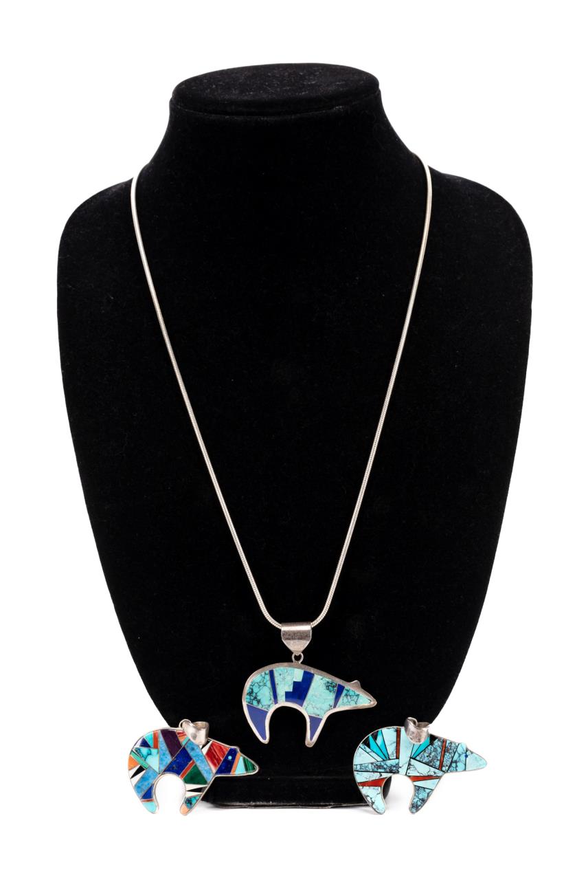 3PCS NAT. AM. STERLING INLAID STONE