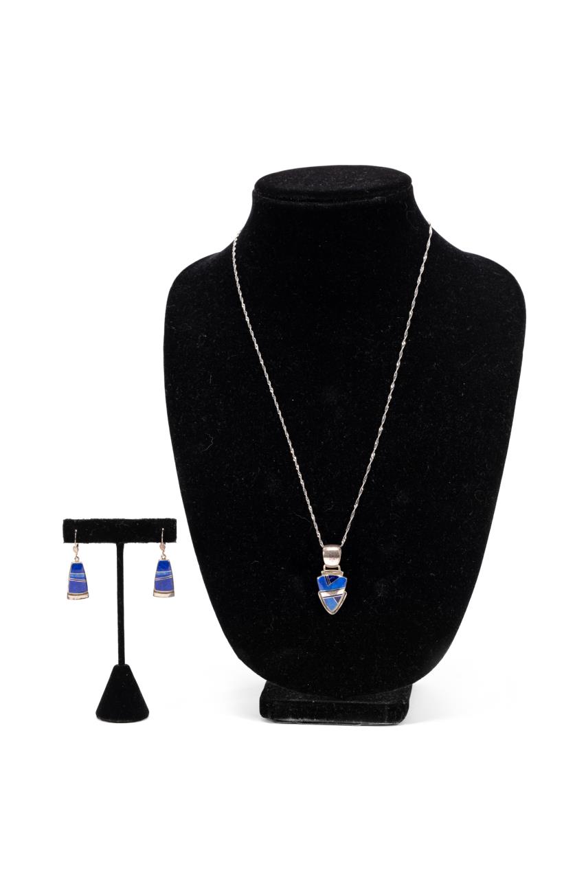 3PCS NAVAJO STERLING AND LAPIS