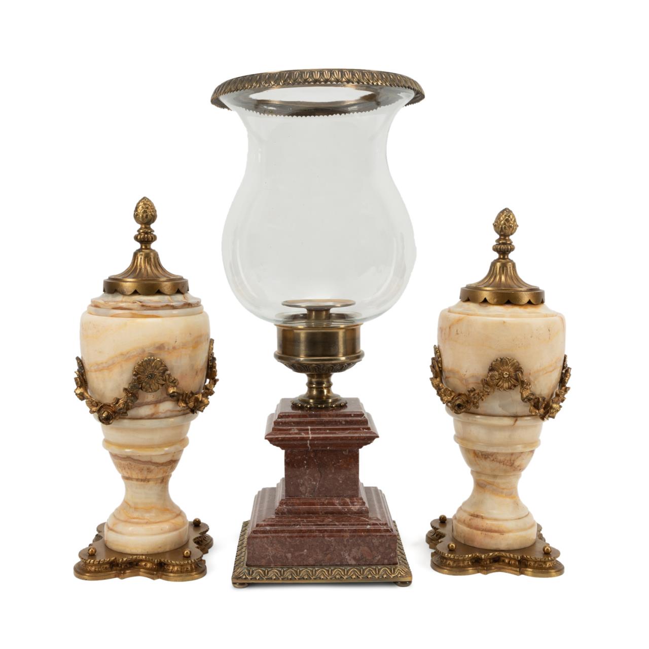3PCS ONYX & MARBLE URNS & HURRICANE