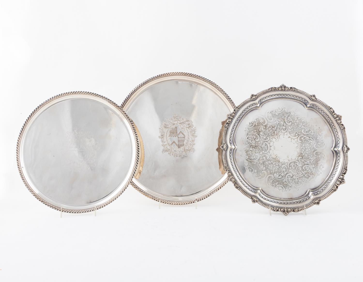 3PCS ROUND SILVER TRAYS, GORHAM &