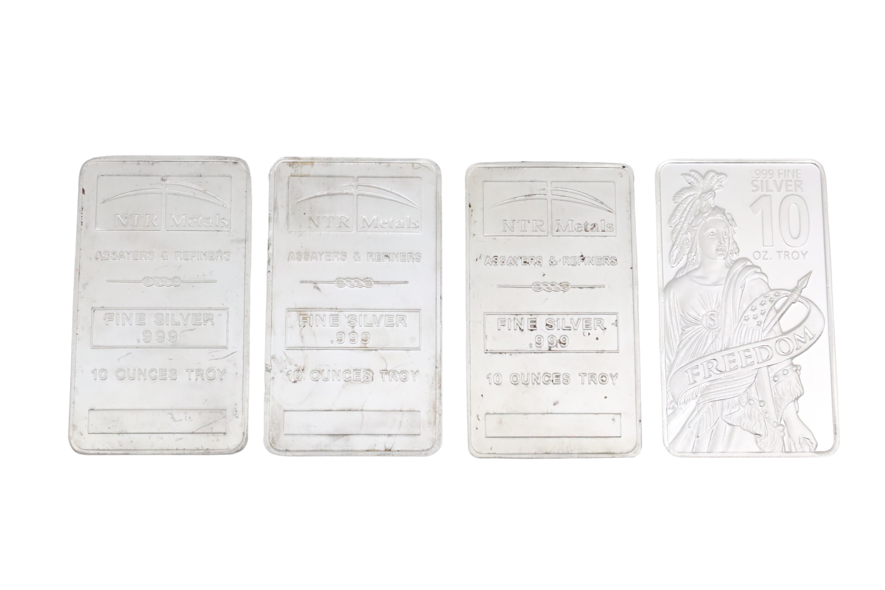 4 - 10 OZ. TROY SILVER BARS; 