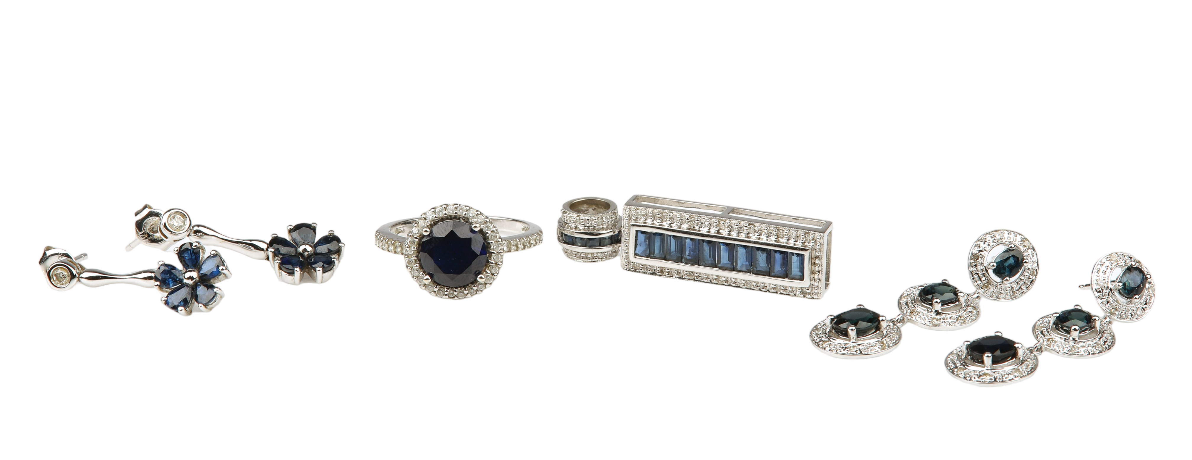 (4) 14K Diamond and sapphire