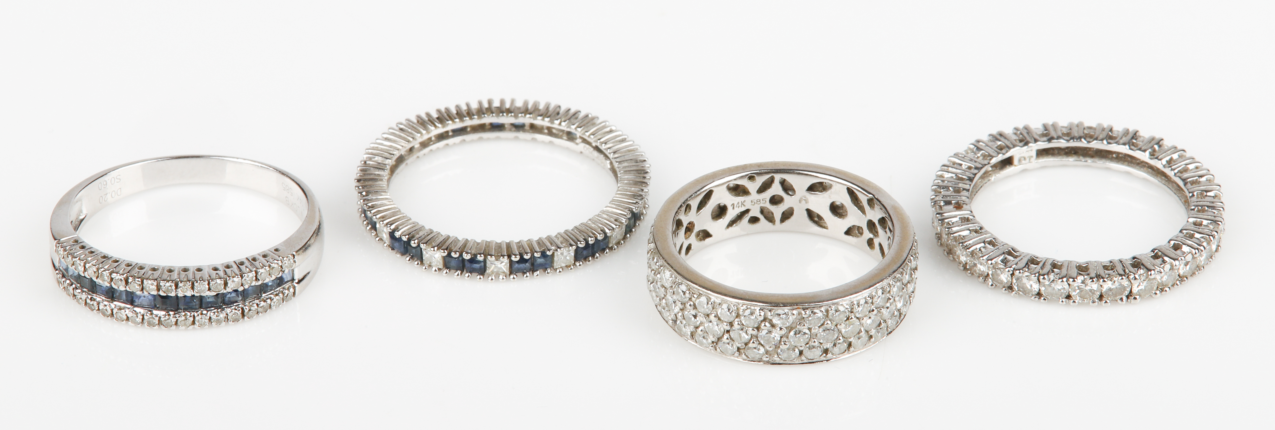 (4) 14K White gold diamond and