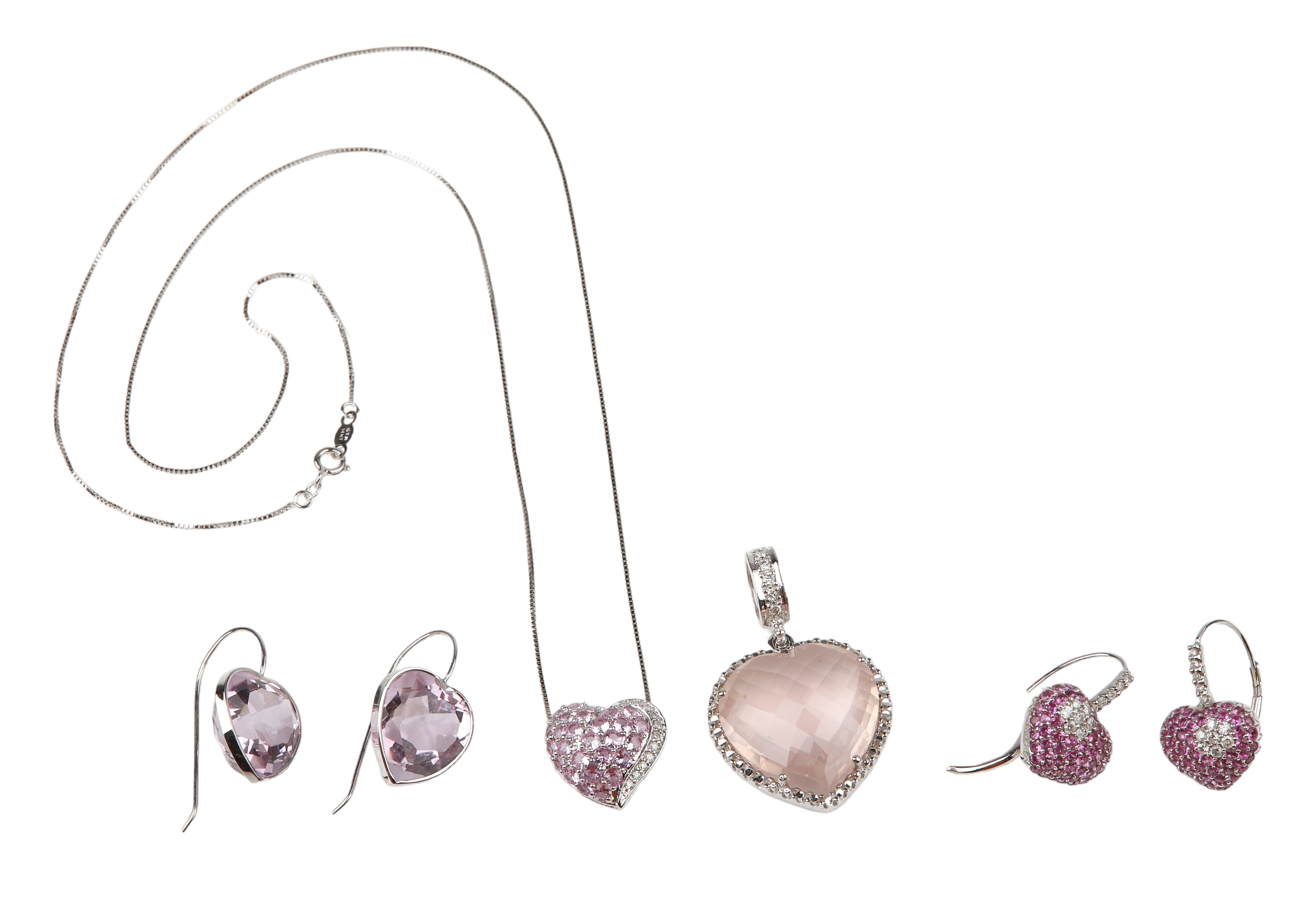 (4) 14K White Gold Heart Form