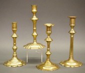 4 18TH C BRASS CANDLESTICKSA l