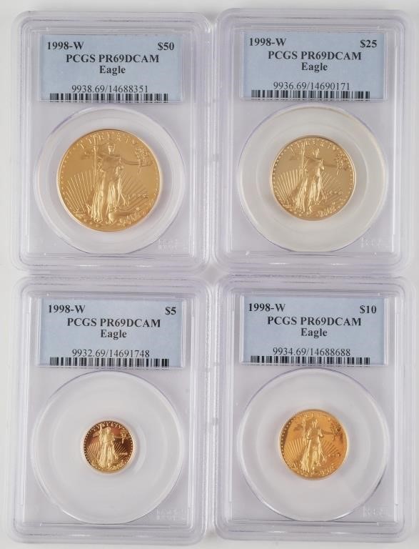 (4) 1998-W GOLD EAGLE COIN SET PR69