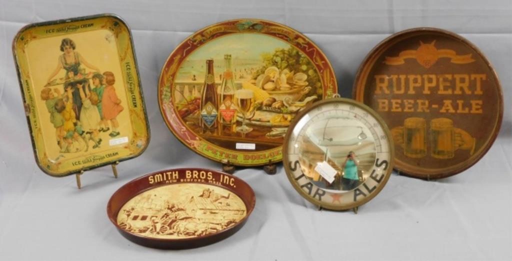 (4) ADVERTISING TRAYS AND