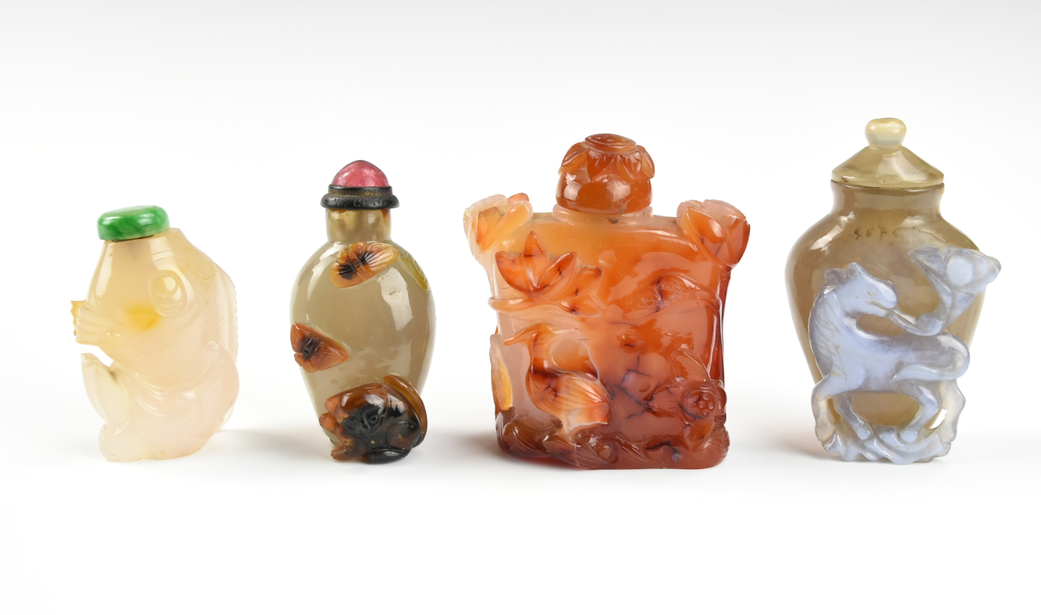(4) AGATE SNUFF BOTTLES OF