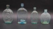 (4) AMERICAN GLASS FLASKS. EAR