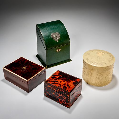 (4) ANTIQUE BOXES, INCL. SILVER