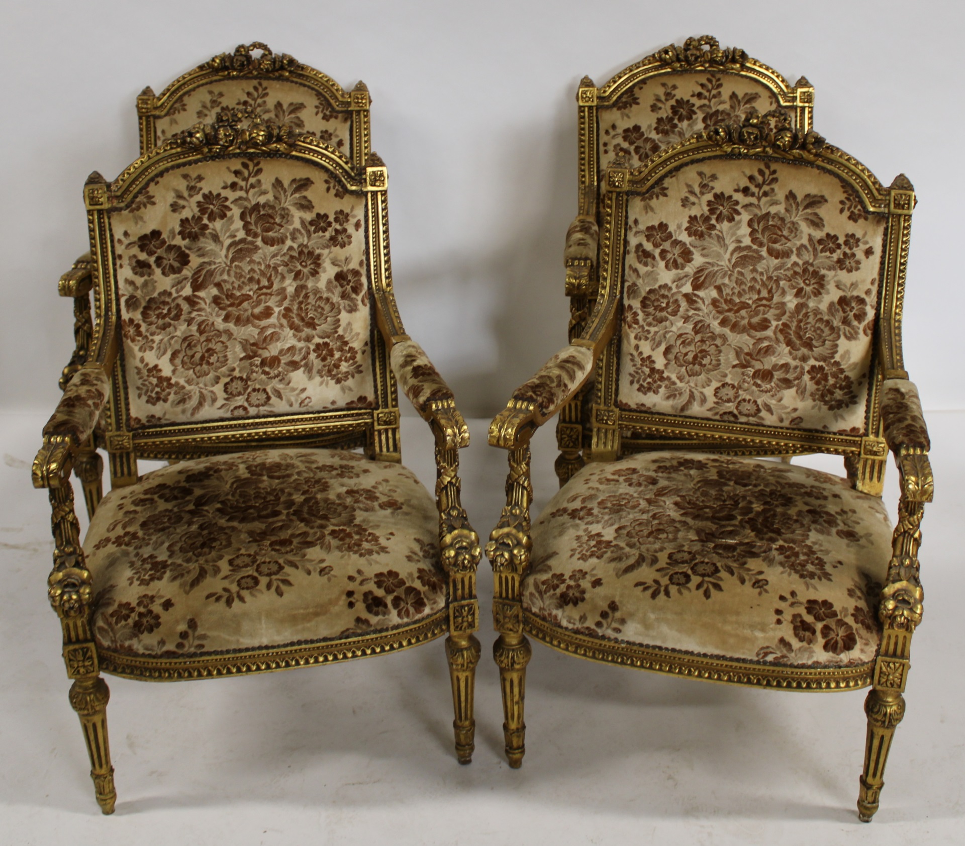 4 ANTIQUE CARVED AND GILT DECORATED