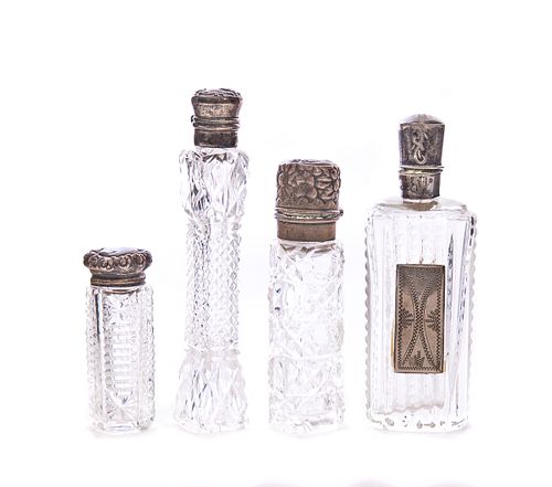 4 ANTIQUE CUT GLASS AND STERLING