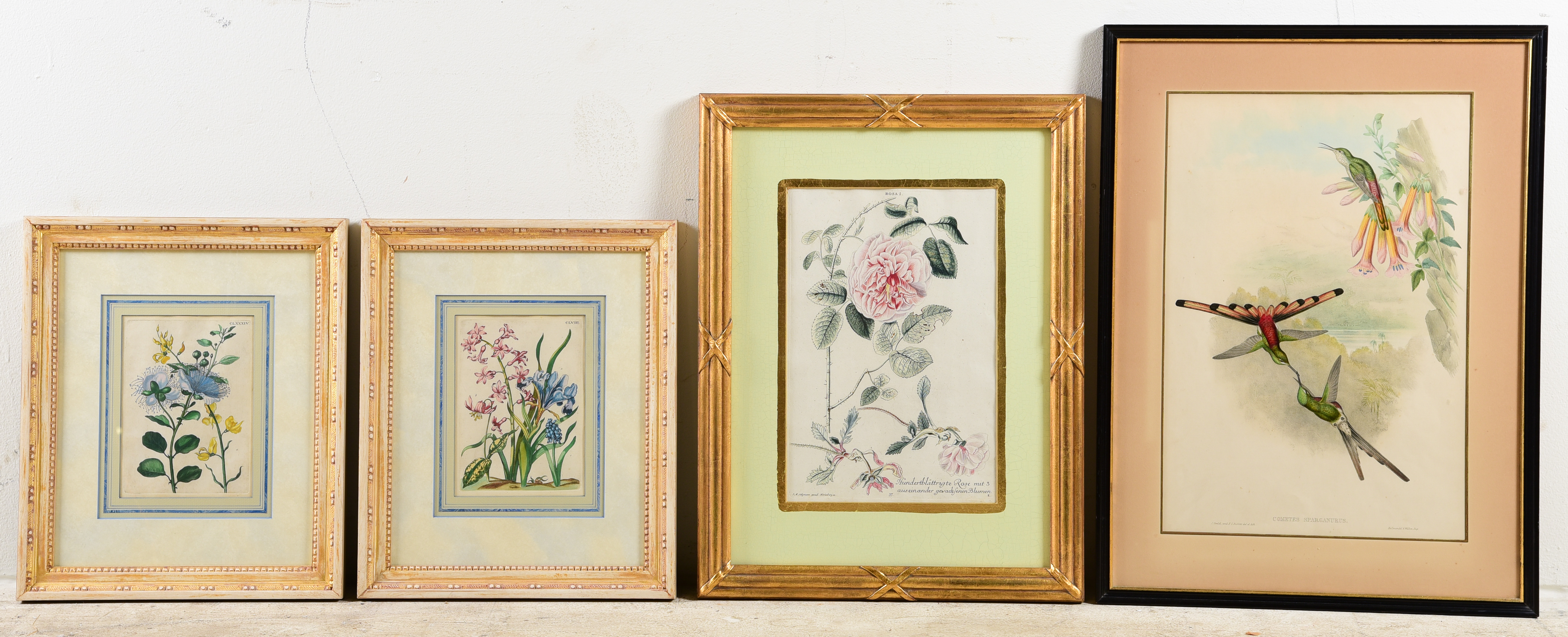 (4) Antique hand colored prints,