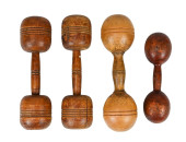 4 ANTIQUE TURNED WOODEN DUMB B